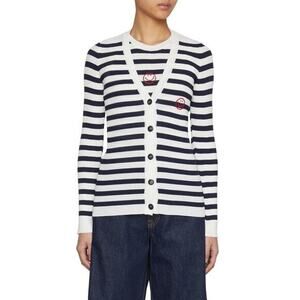 Joshua Sanders Round Smile Striped Cardigan Quiet Luxury Italy White Navy Sz XS